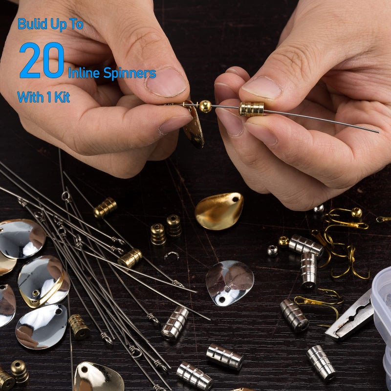 Dr.Fish 140 Pieces Spinner Making Kit Lure Making Supplies Colorado Spinner Blade Spinnerbait Parts Accessory Shaft Clevis Treble Hooks Spoon Fishing Bead Starter - Image 4